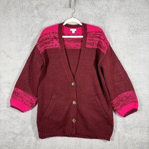 Sundance Best Friends Ovesized Cardigan Sz M Burgundy Pink Fair Isle Balloon Slv